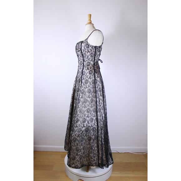 Vintage Y2K 90s prom dress lace overlay goth whimsigoth maxi lace up black 7/8 - Picture 5 of 10